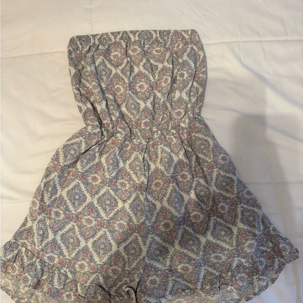 Abercrombie & Fitch Floral Print Strapless Romper in Cream, Blue, Pink